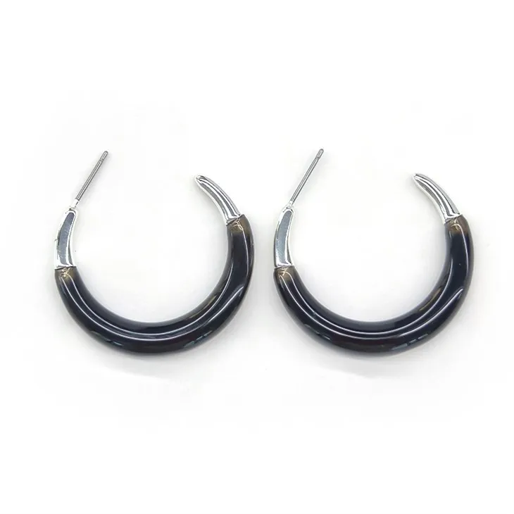 Navy Marble Resin Hoop Korvakoru